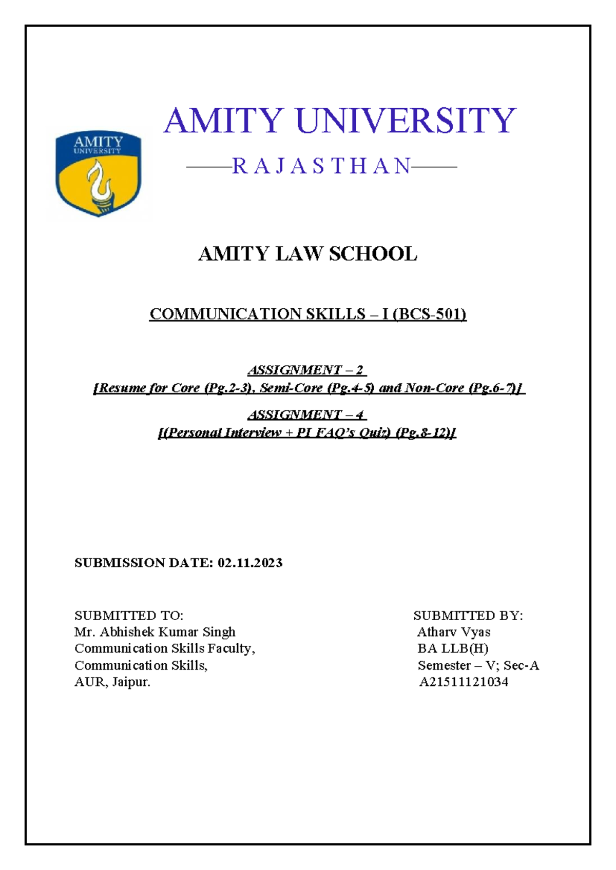 amity university assignment