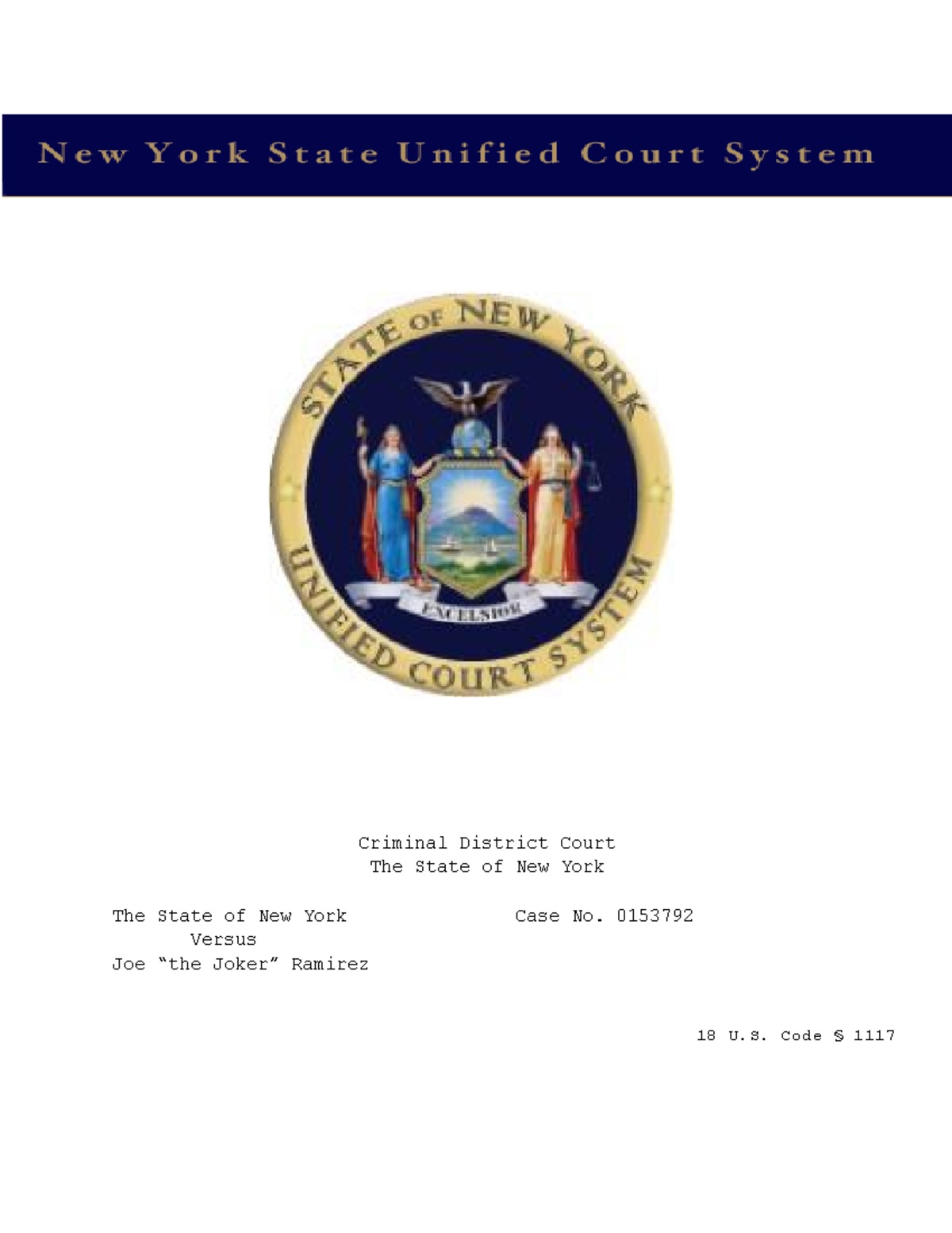 ENG Final Project Criminal District Court The State of New York The