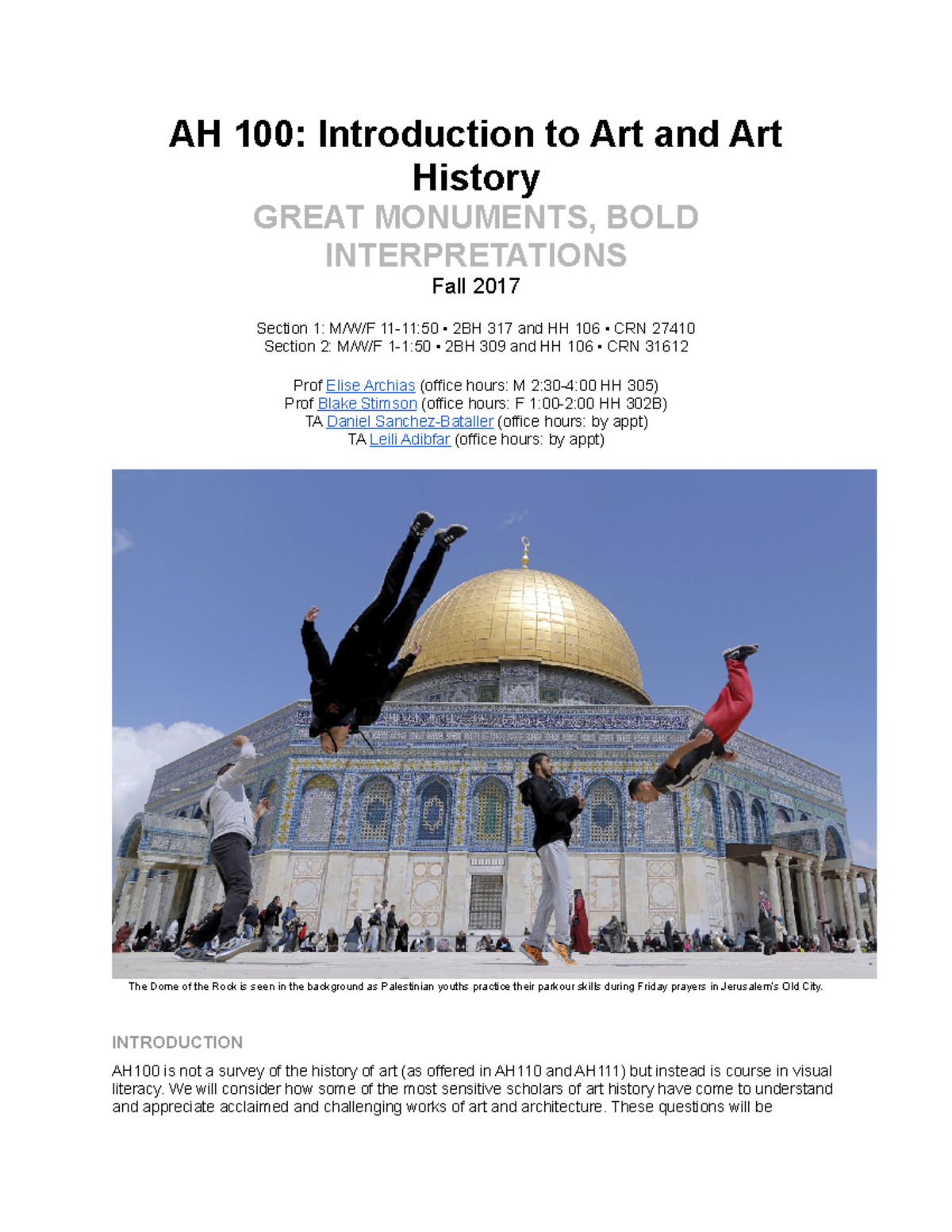 Art History 100 Syllabus Ah 100 Introduction To Art And Art History Art History 100 Syllabus Ah 100 Introduction To Art And Art History