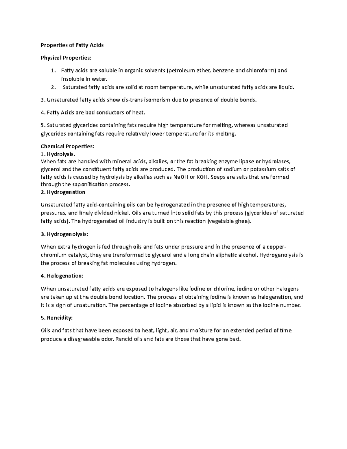 Properties of Fatty Acids Properties of Fatty Acids Physical