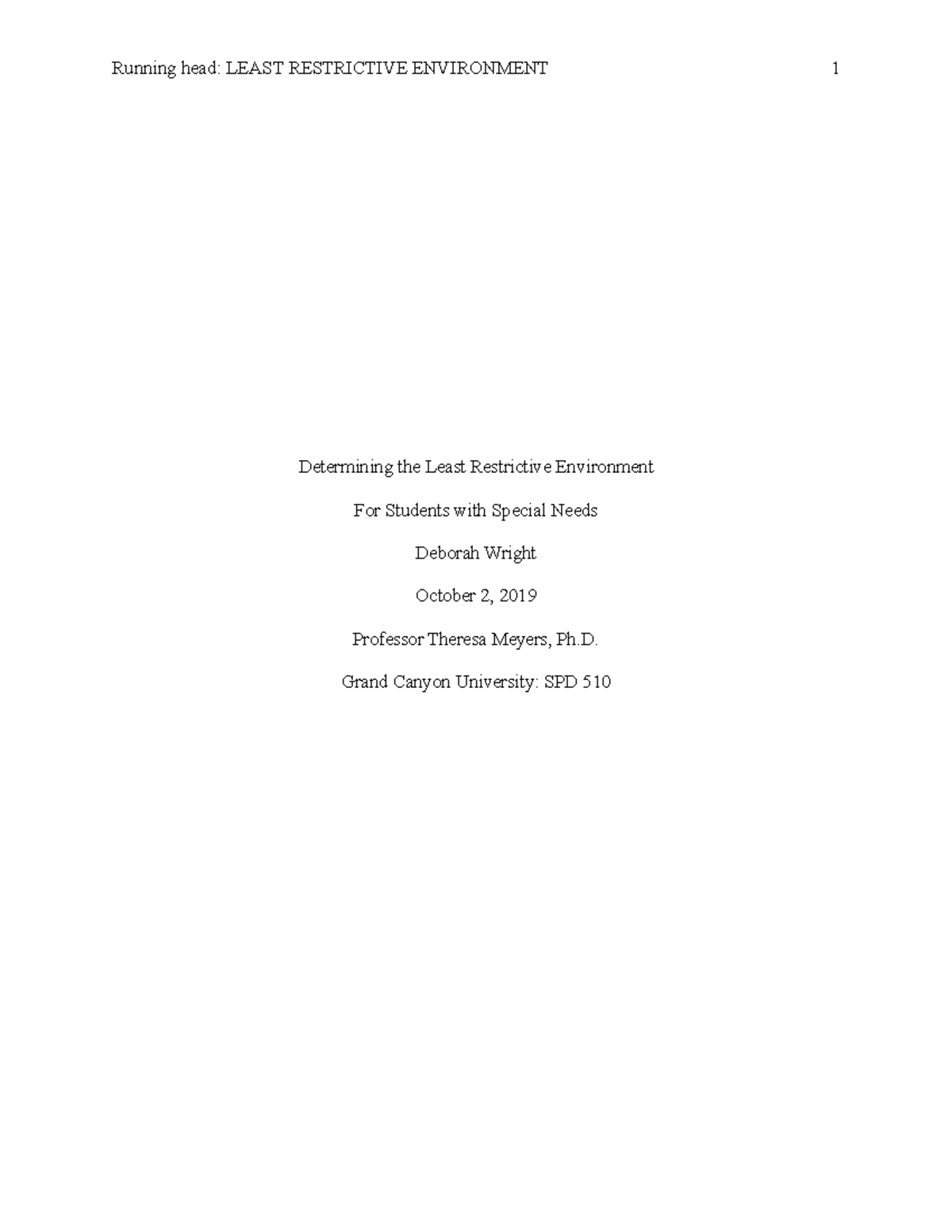 Least Restrictive Environment - Grand Canyon University: SPD 510 Least ...