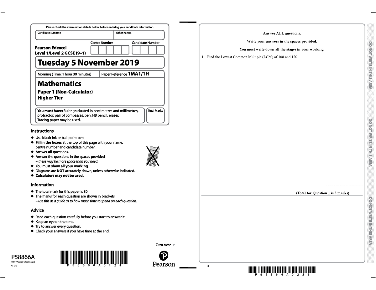 gcse mathematics 1ma1 problem solving questions 2 higher tier answers