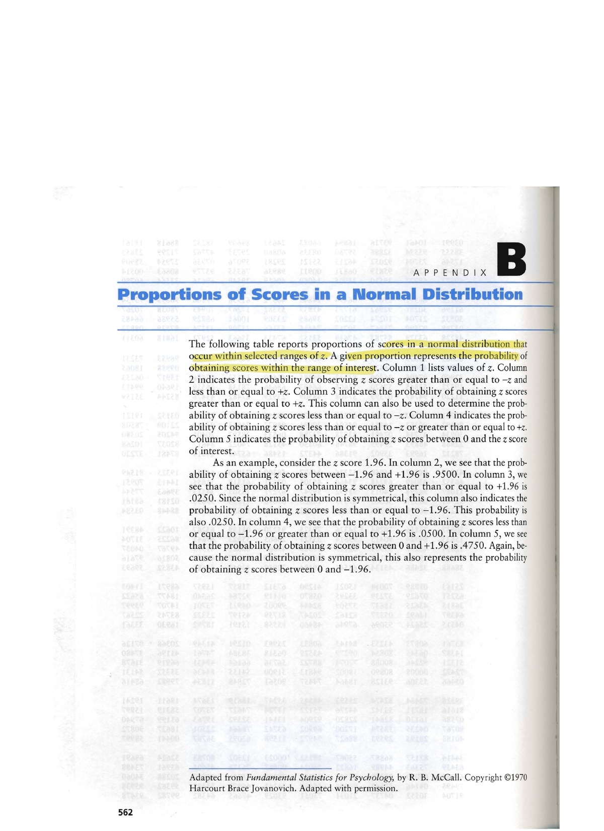 Appendix B - APPENDIX B Proportions Of Scores In A Normal Distribution ...