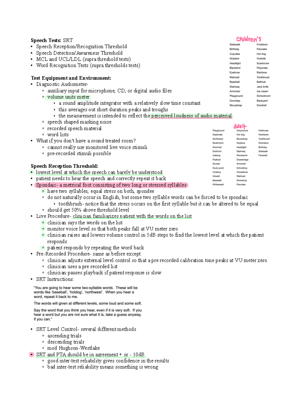 definition of speech reception threshold