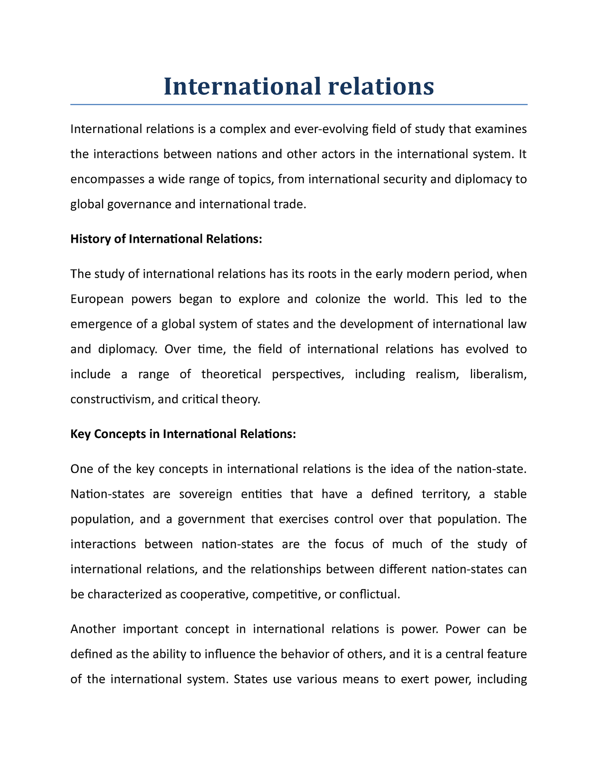 thesis international relations