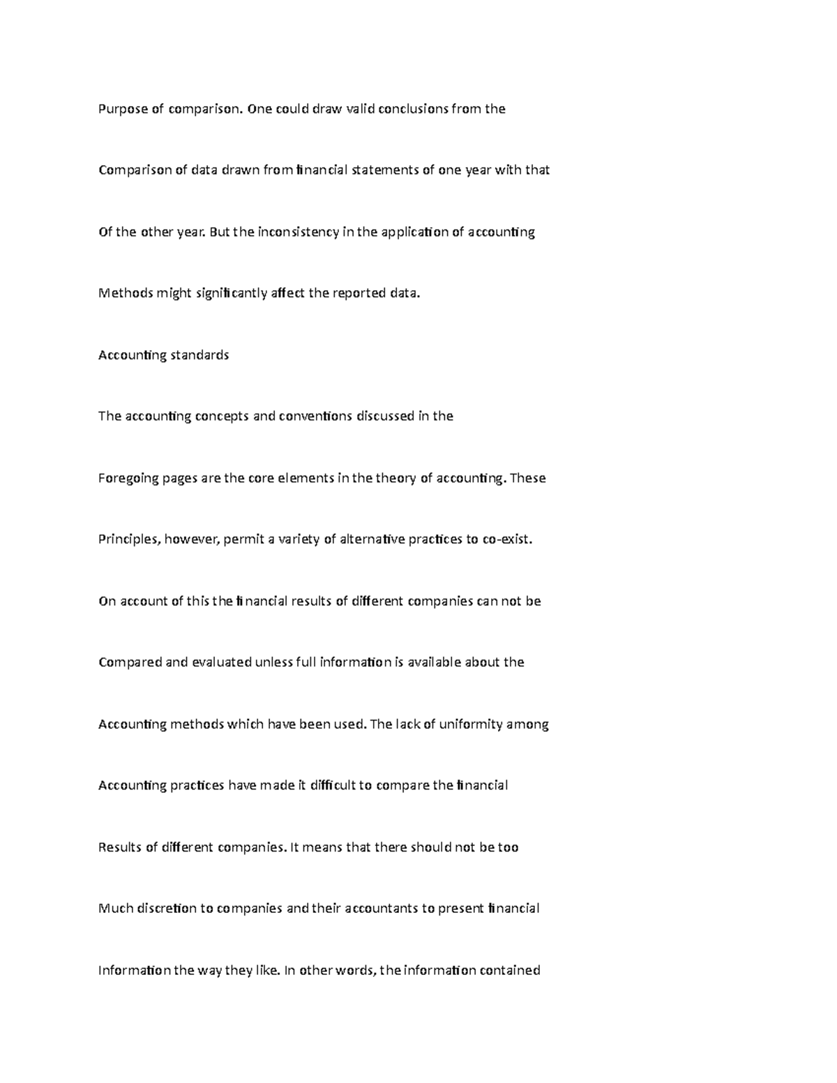 BS Accounting V1 Lecture notes 1 Purpose of comparison. One could