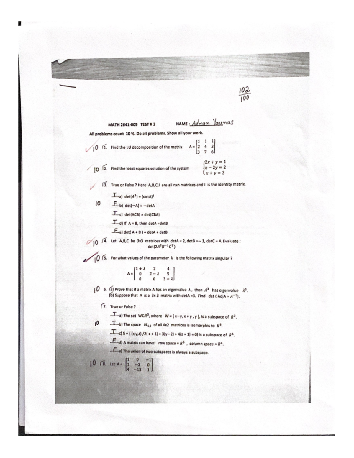 MATH 2641-009 TEST # 3 - MATH 1132 - Studocu