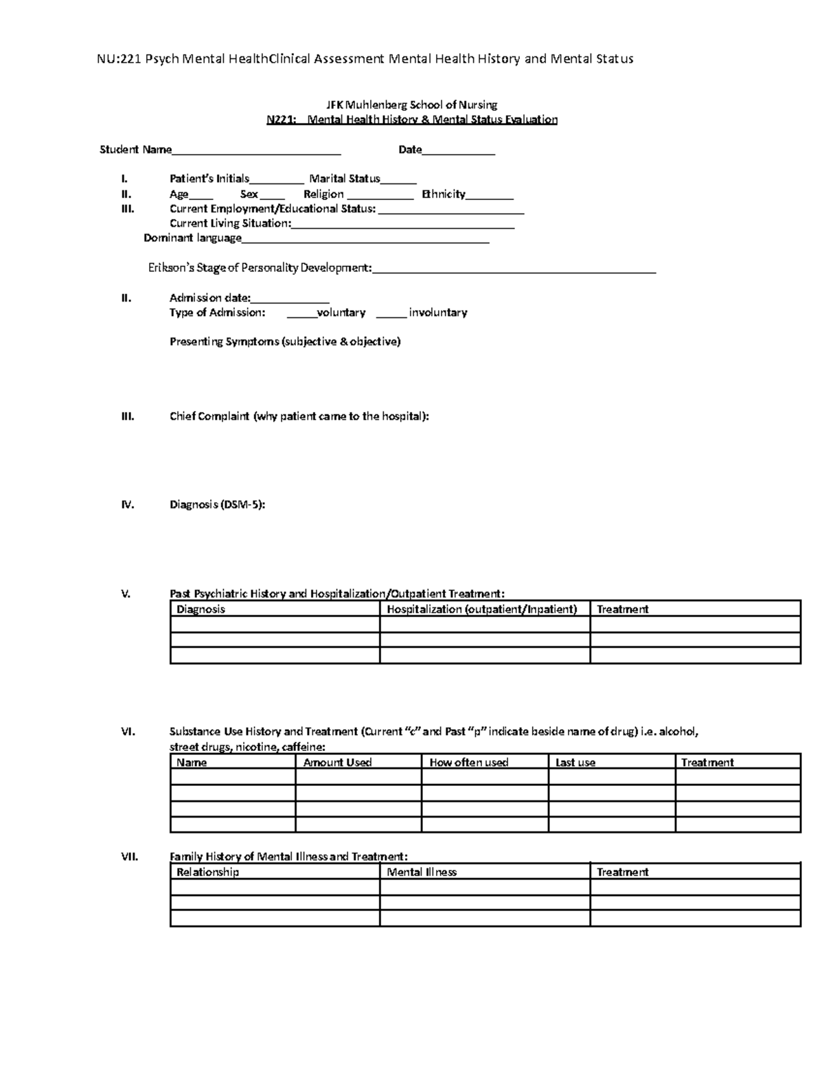 Mental Health History Mental Status document revised 8 29 22 - JFK ...