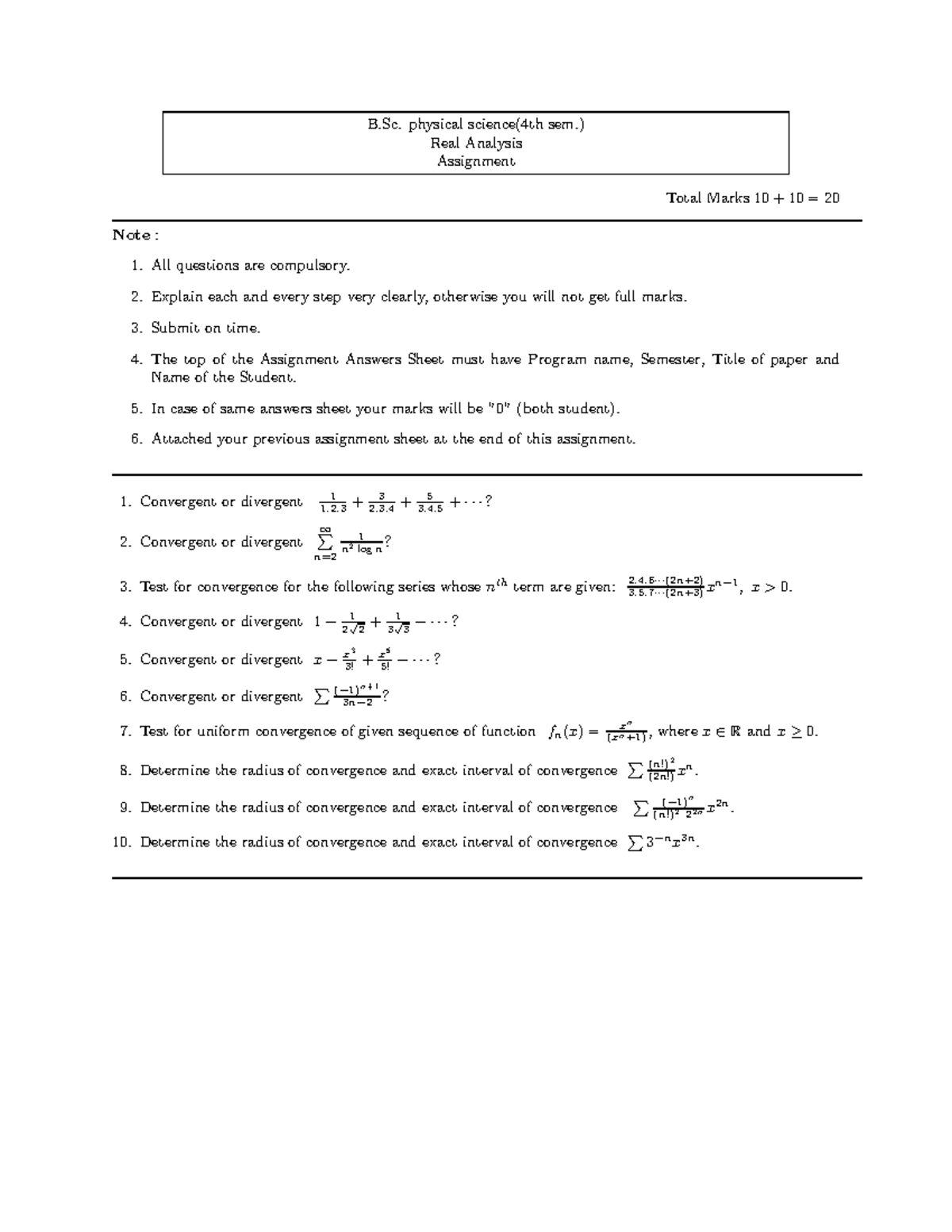 Assignment - fhgj - B. physical science(4th sem.) Real Analysis ...