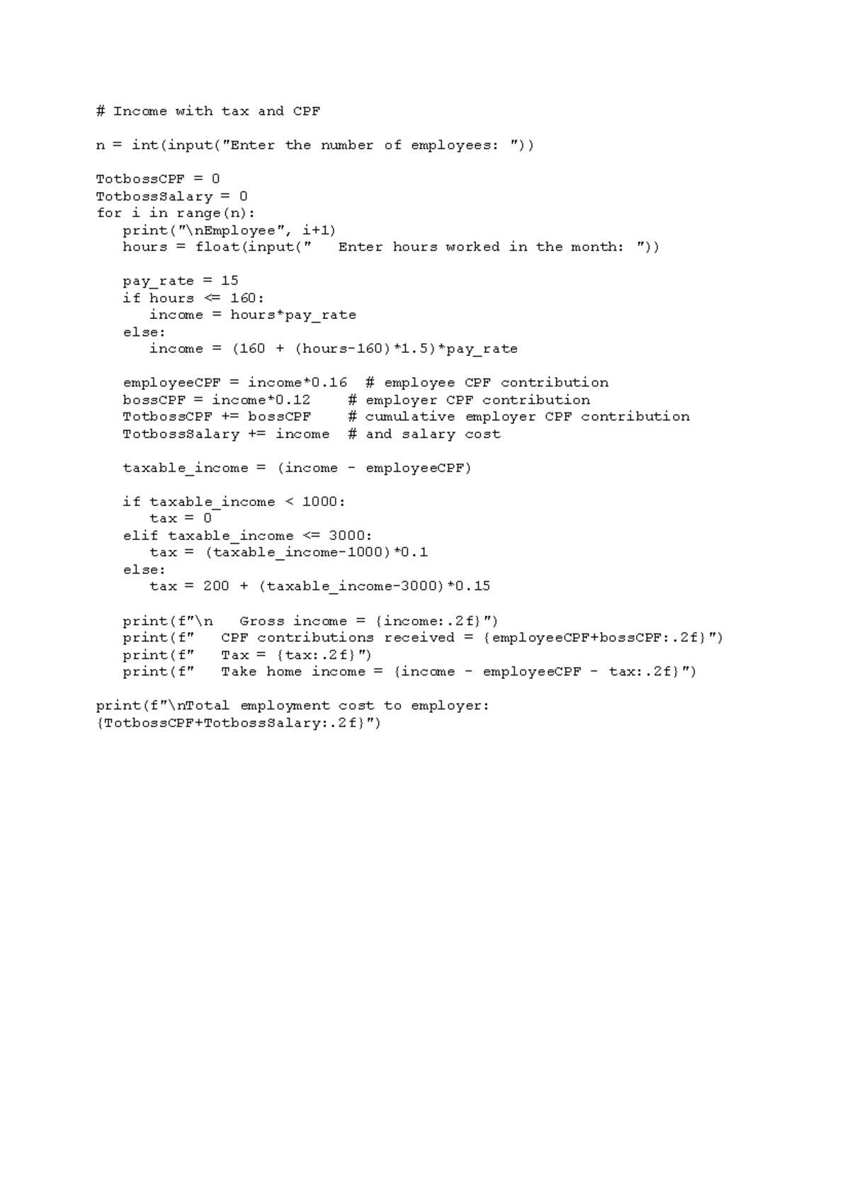 Python mega cheatsheet - # Income with tax and CPF n = int(input(