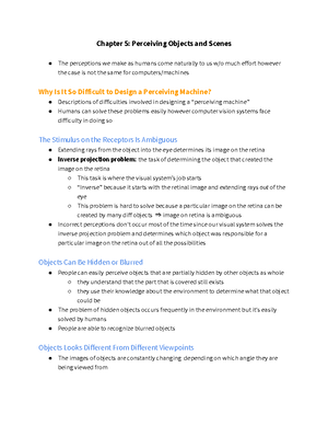 PSL 315 S&P CH2 Notes - Summary Sensation and Perception - INTRO ...
