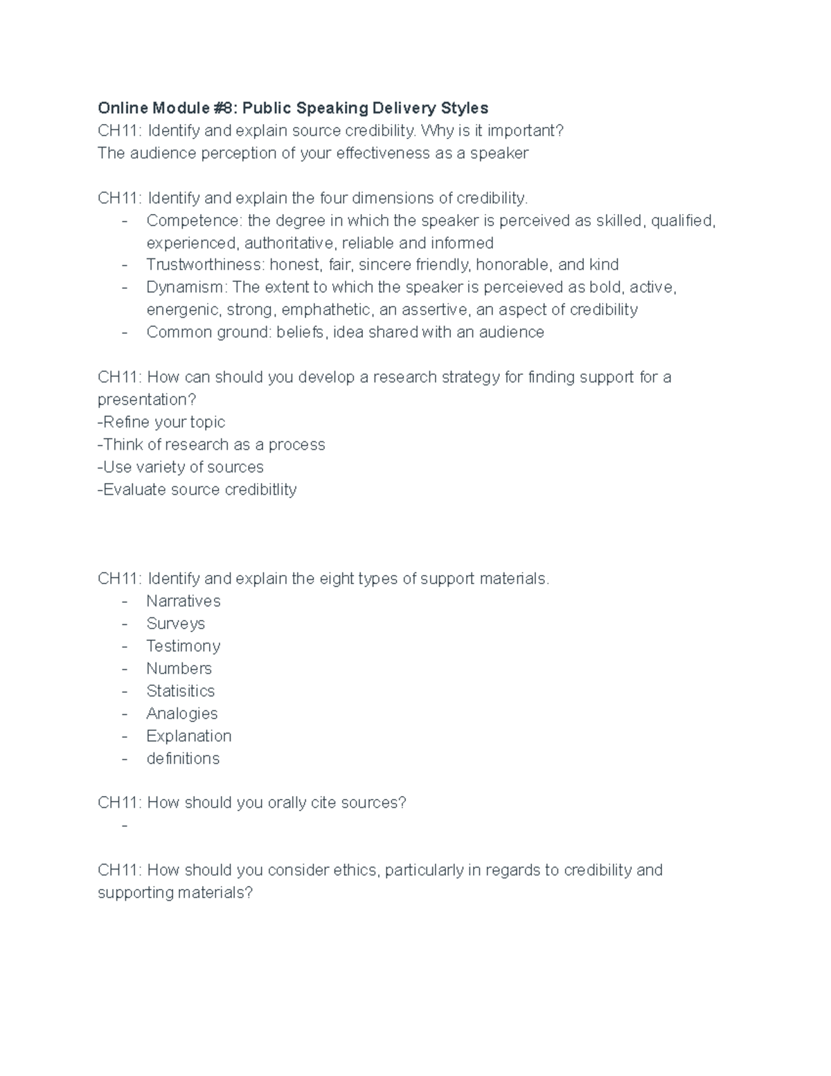 Segment 3 TEST Review - Online Module #8: Public Speaking Delivery ...