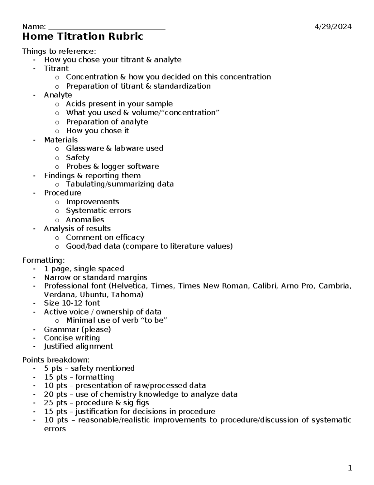 Home+Titration+Rubric - Name: 4/29/ Home Titration Rubric Things to ...