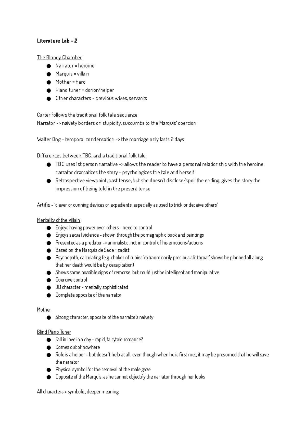 Literature Lab Seminar 2 Literature Lab 2 The Bloody Chamber