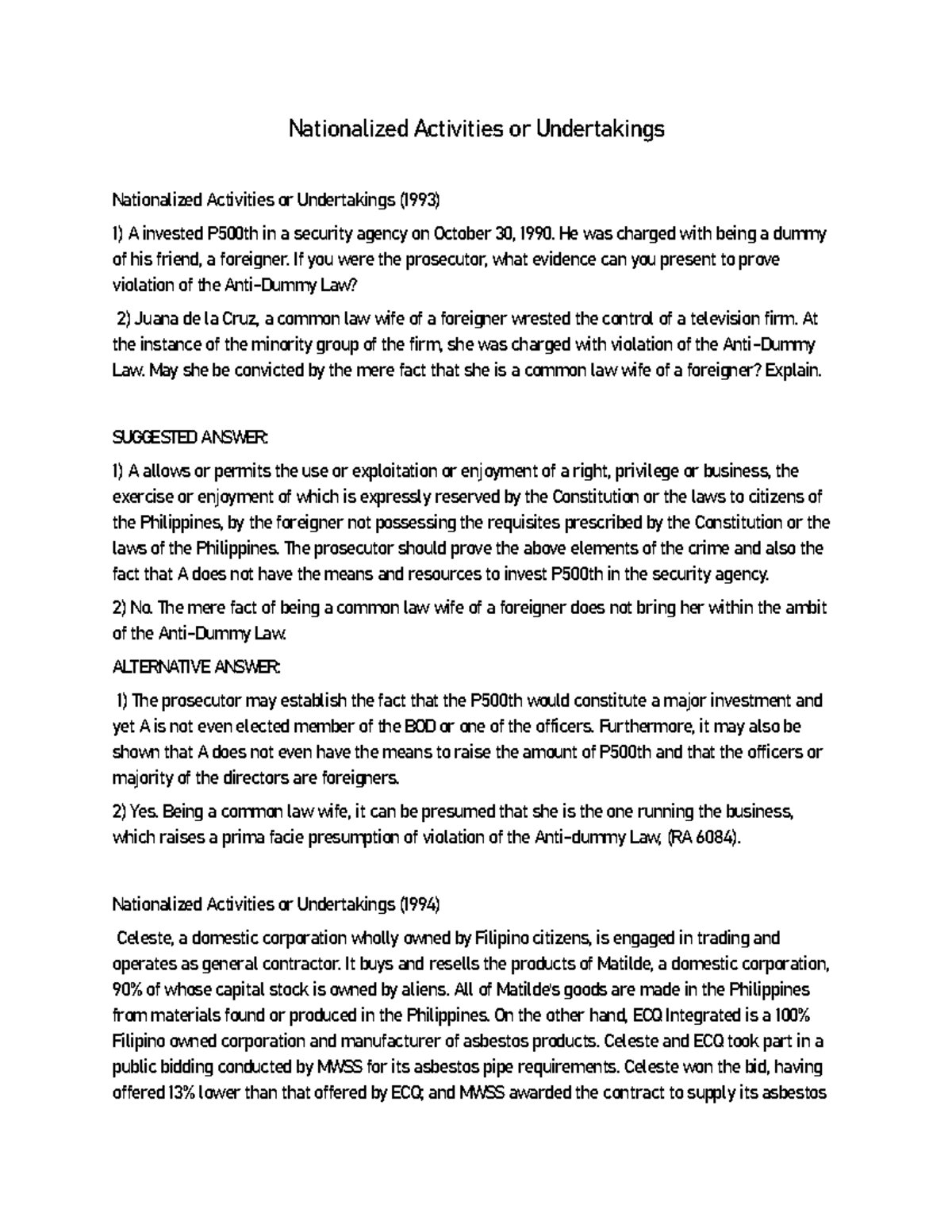 Nationalized Activities or Undertakings - Nationalized Activities or ...