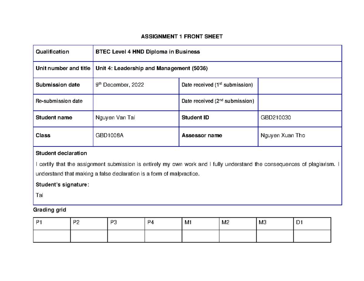 5036 ASM1 Nguyễn Văn Tài GBD1008A - ASSIGNMENT 1 FRONT SHEET ...