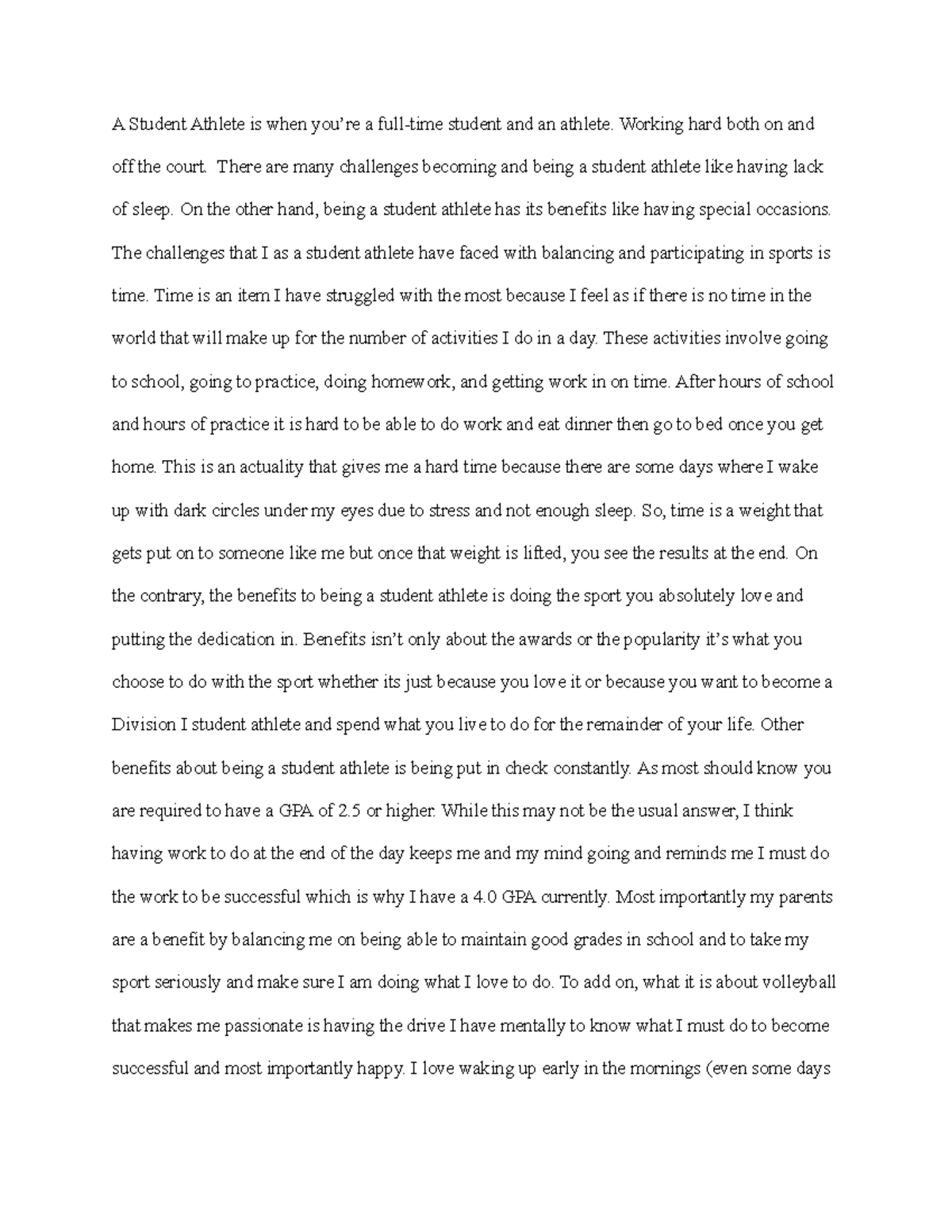 student athlete college essay