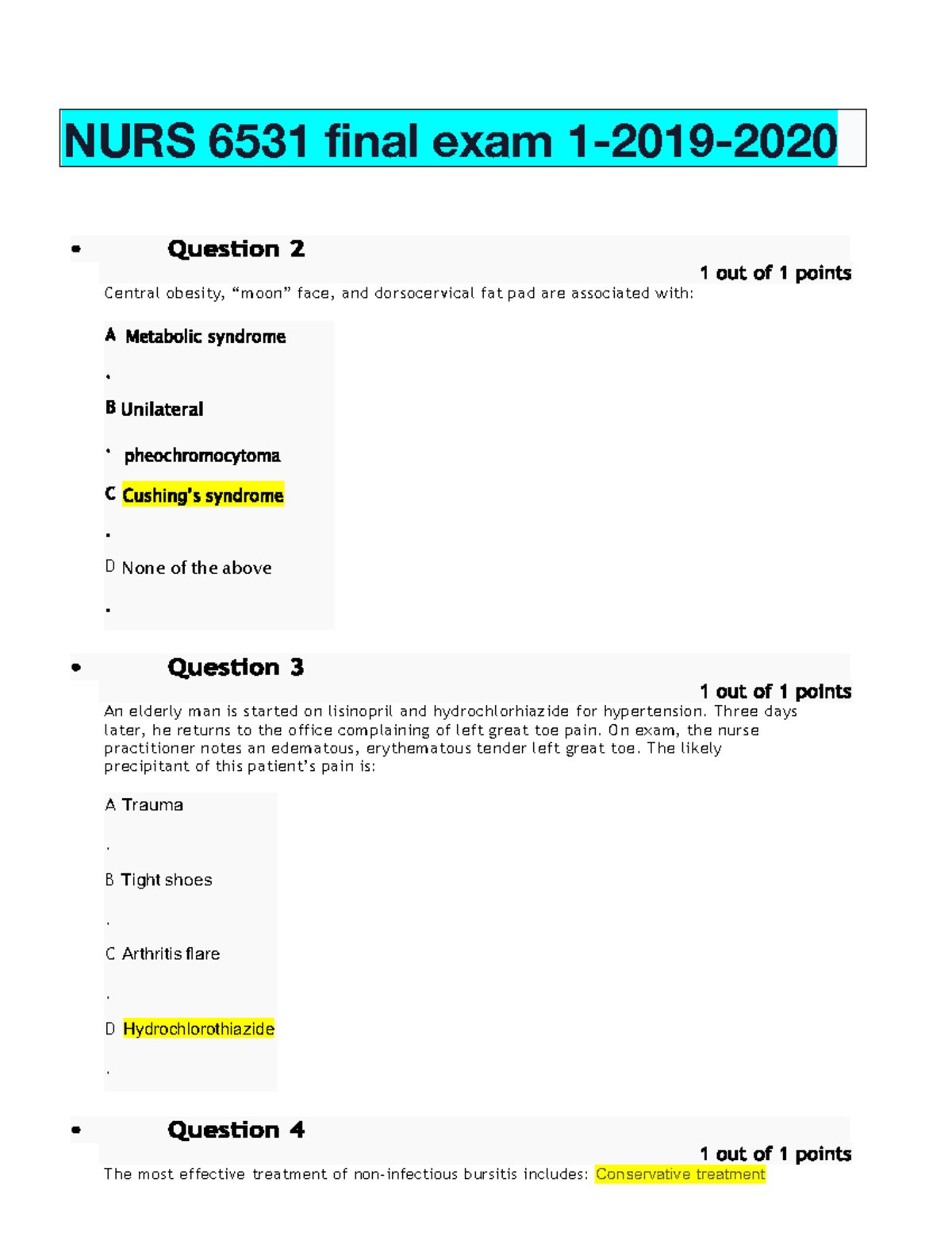 NURS 6531 Final Exam 1-2019-2020 - NURS 6531 Final Exam 1-2019- Central ...