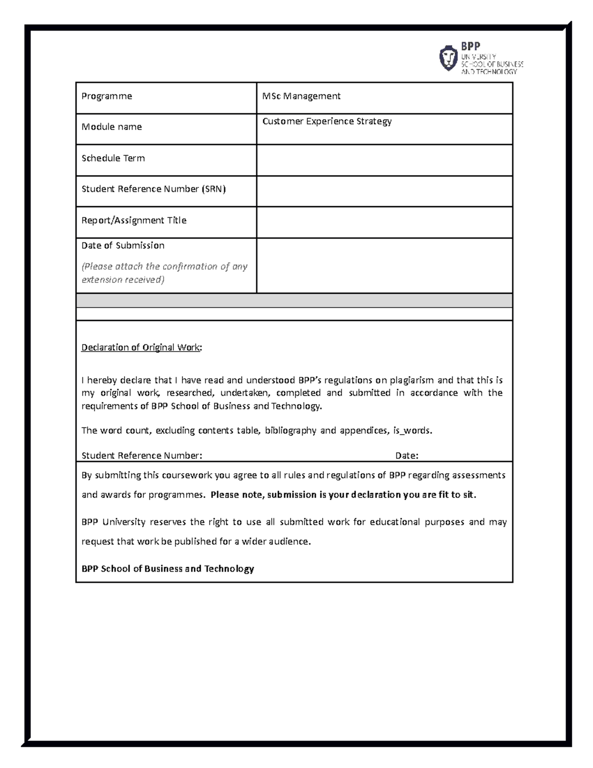 Customer Experience Strategy - Programme MSc Management Module name ...