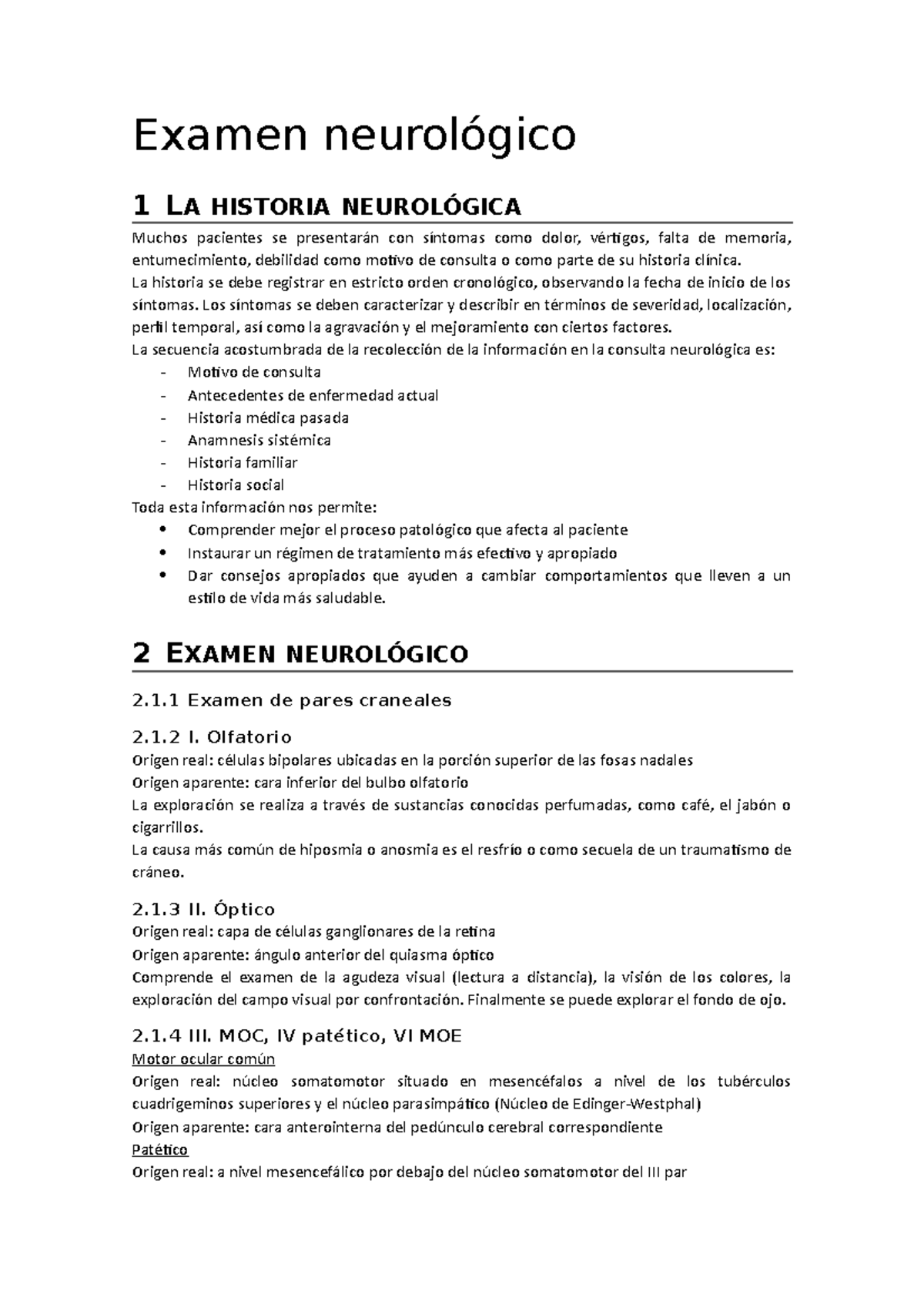 1. Exámen Neurológico - Examen Neurológico 1 LA HISTORIA NEUROLÓGICA ...