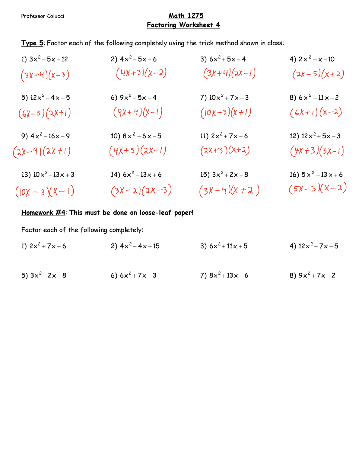 4_Factoring_WS4_Non-monic - Professor Colucci Math 1275 Factoring ...