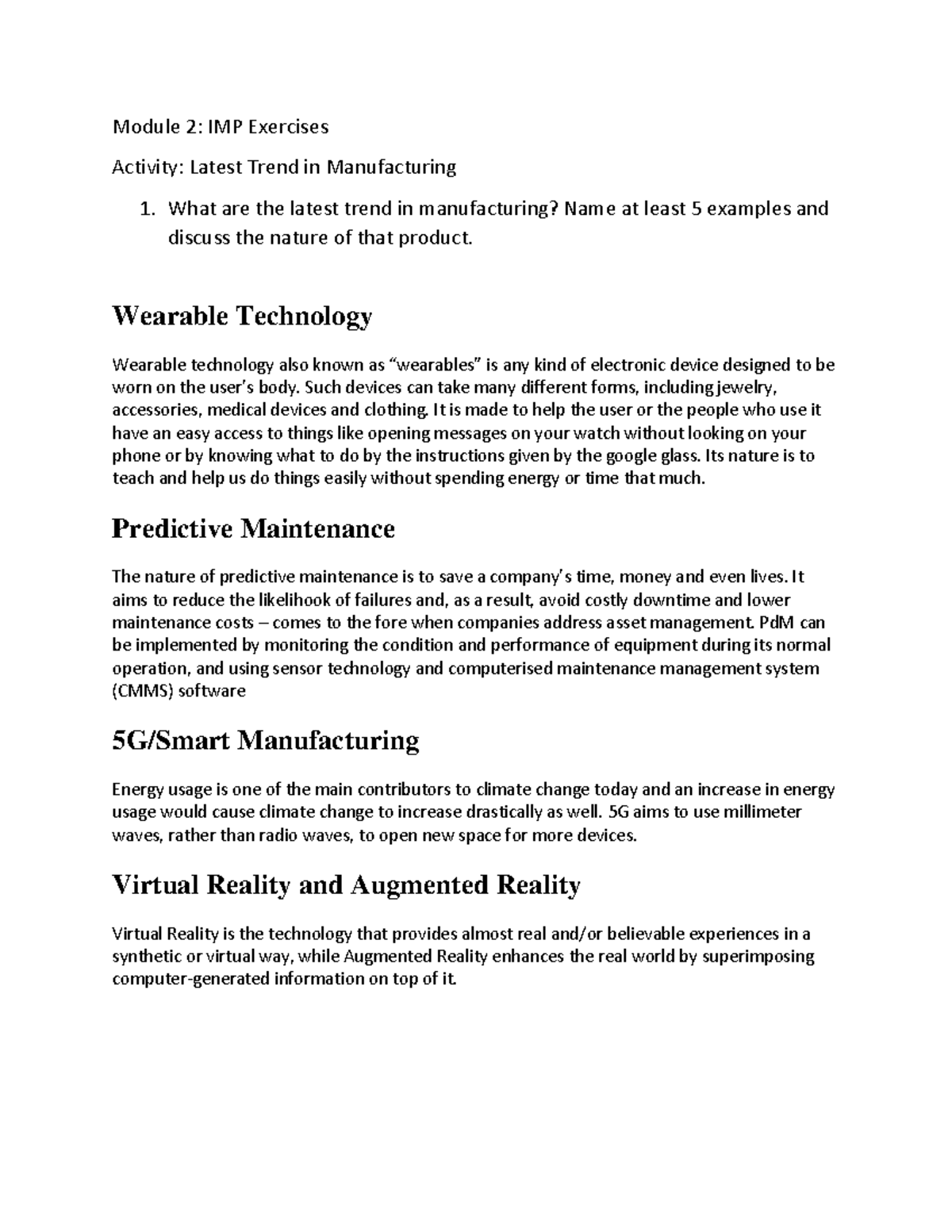 Module 2 Activity - Latest Trend in Manufacturing-1 - Module 2: IMP ...