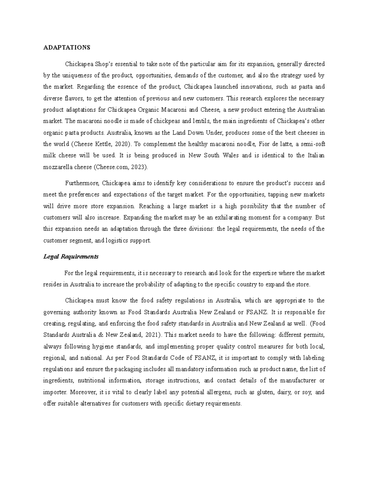 Adaptations final assignment - ADAPTATIONS Chickapea Shop’s essential ...
