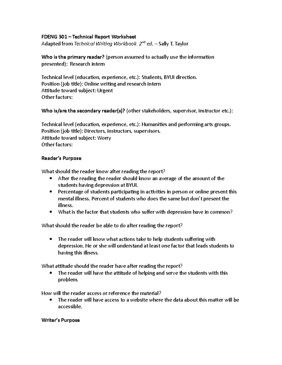 Fdeng 301 Document Technicalreportworksheet - Fdeng 301 – Technical 