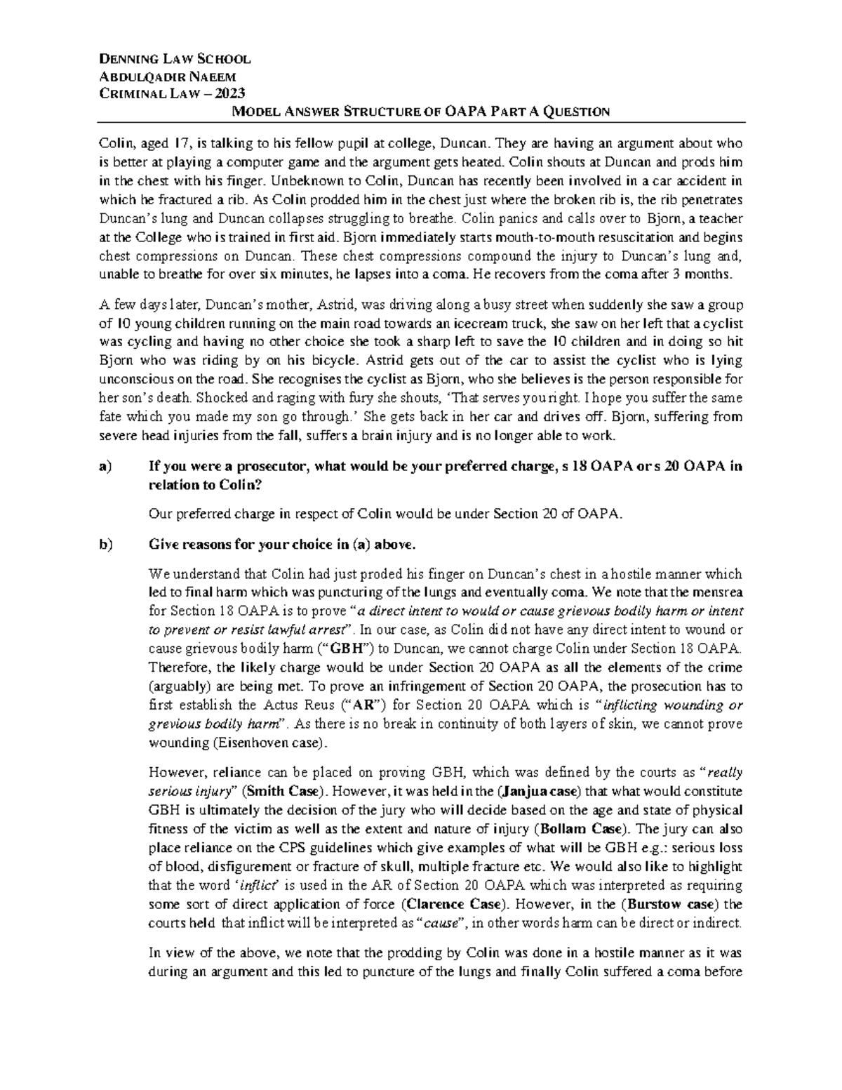 Model Answer Structure of OAPA Part A Question - ABDULQADIR NAEEM ...