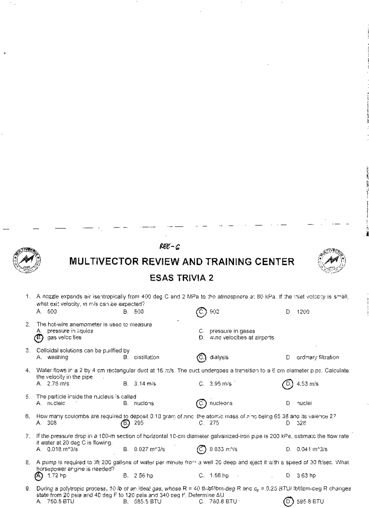 ESAS Trivia PREBOARDS Bachelor of Science in Electrical Engineering