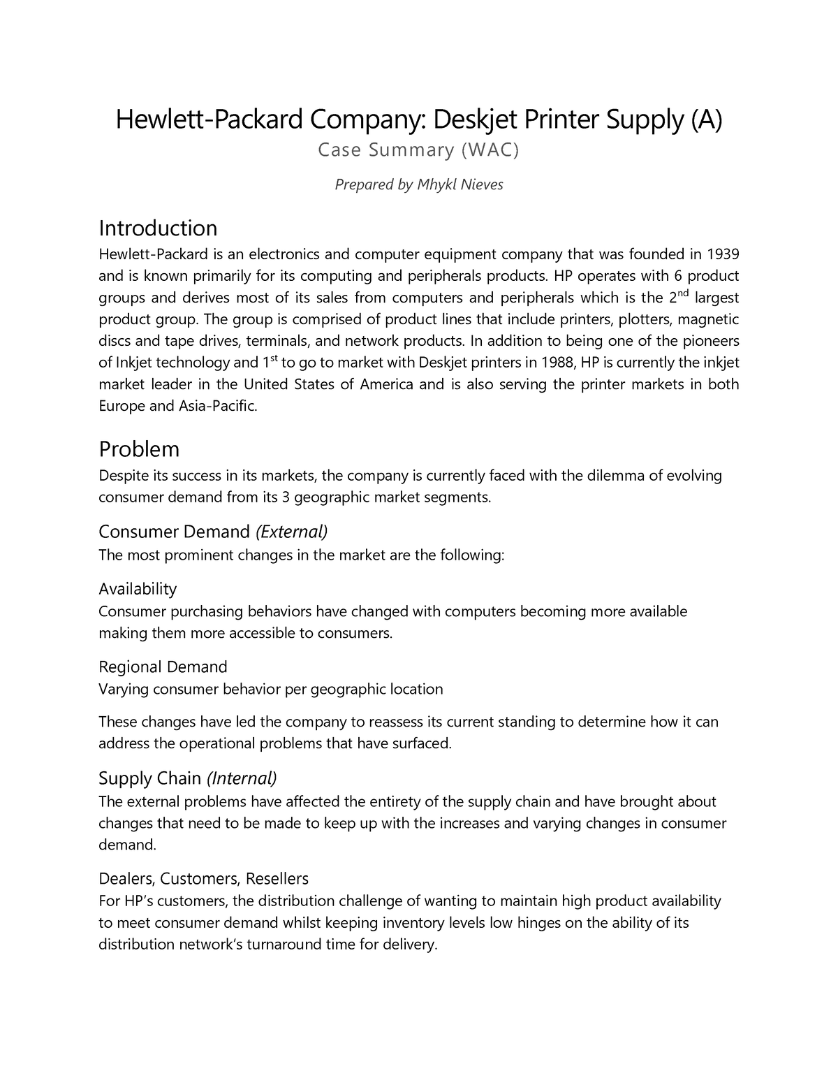 hewlett packard case study summary