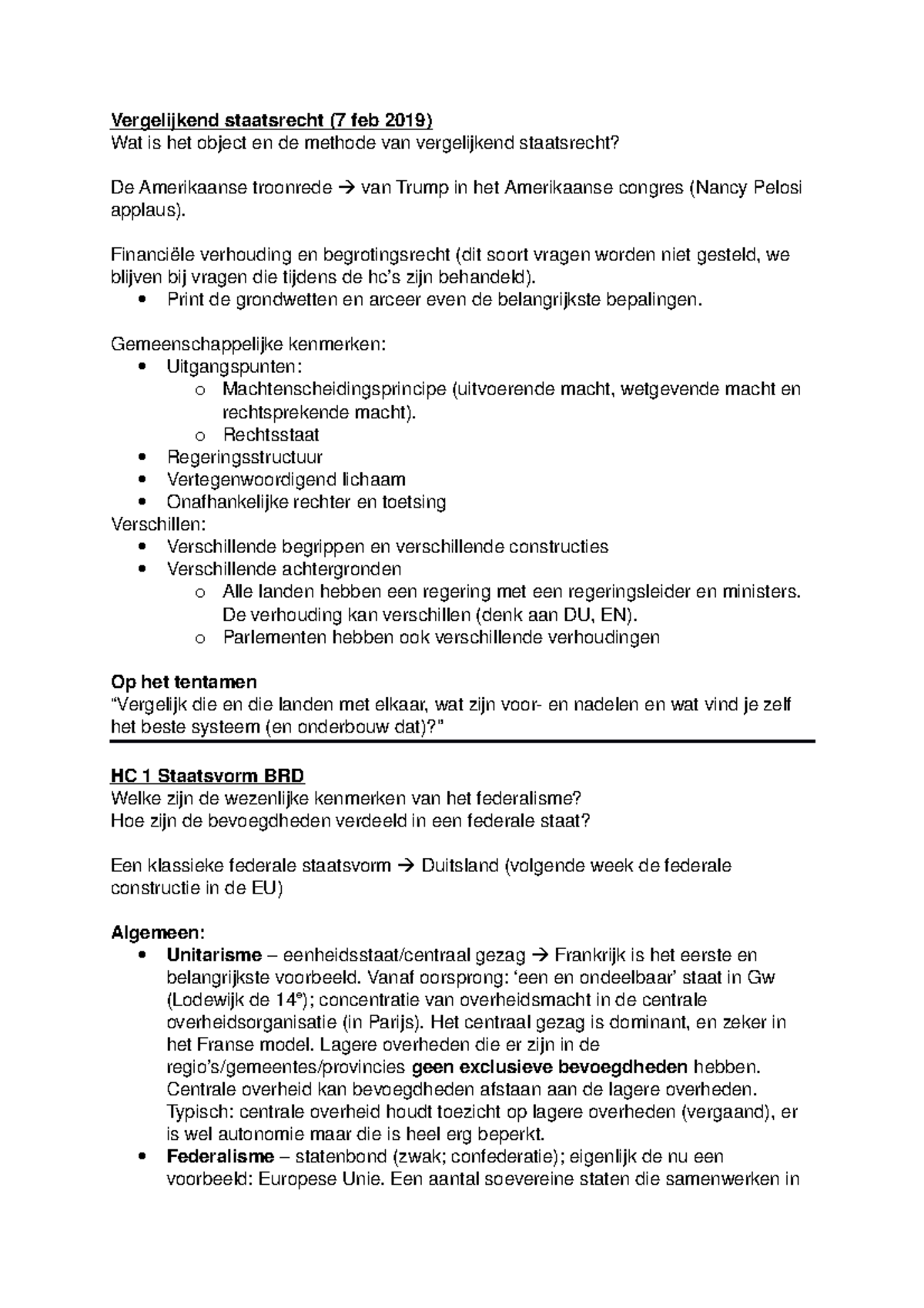 Hoorcollege 1 Semester 2 - Vergelijkend Staatsrecht (7 Feb 2019) Wat Is ...