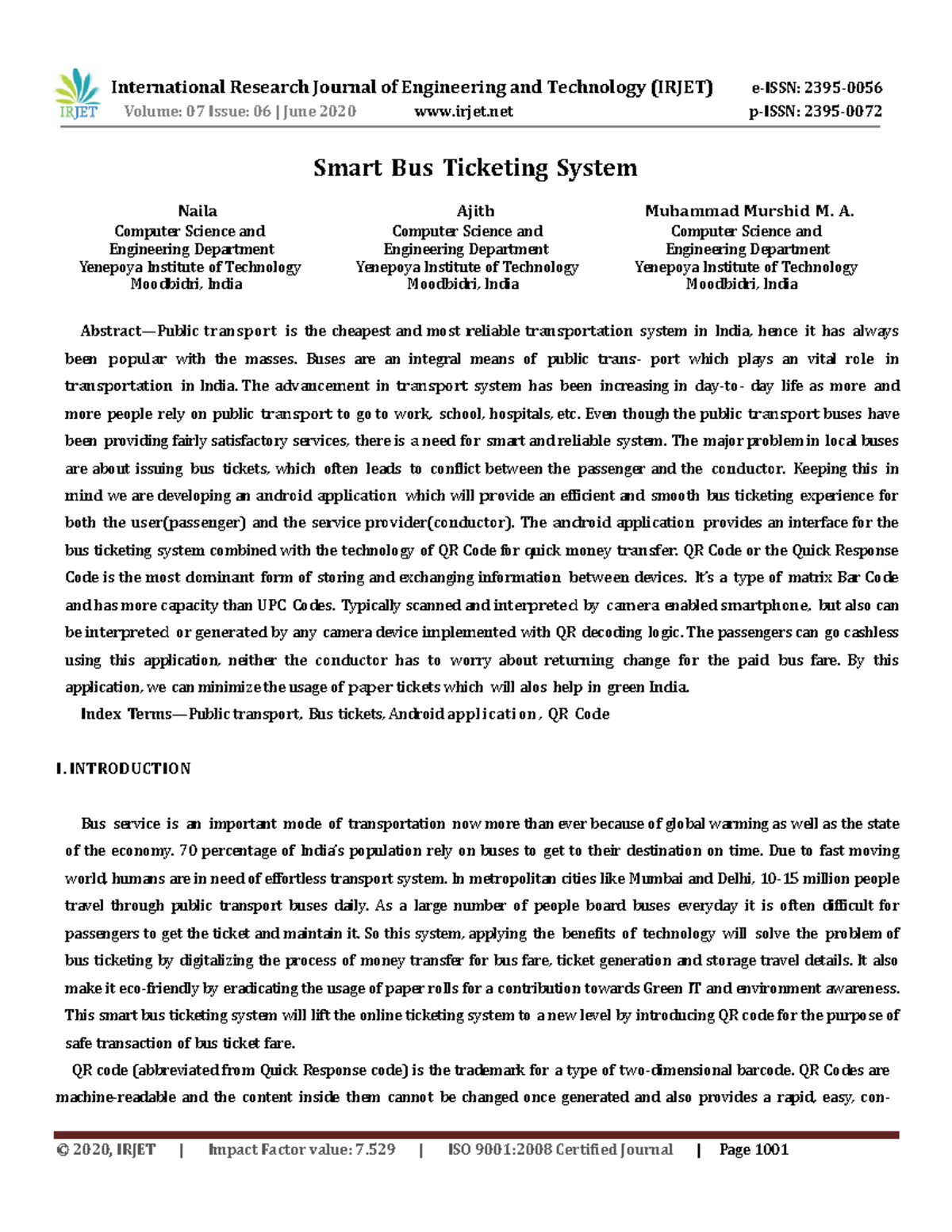 Irjet-V7I6182 - Embedded system based smart bus with automatic ticket ...
