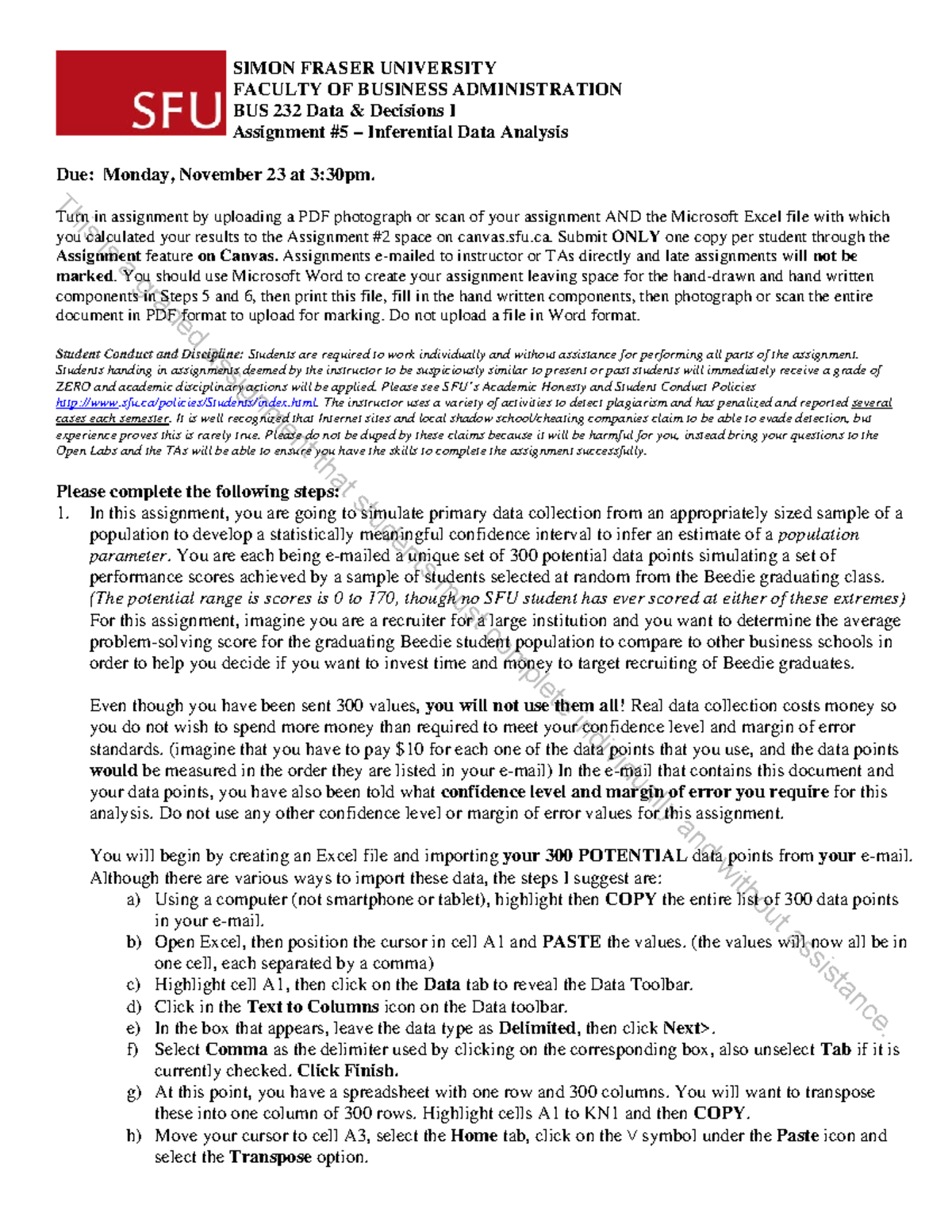 Assignment #5 - Individual Assignment - SIMON FRASER UNIVERSITY FACULTY ...