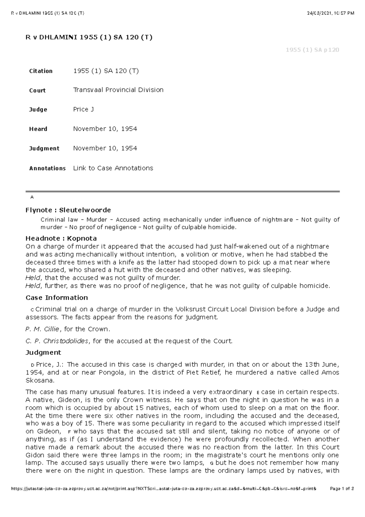 R v Dhlamini 1955 (1) SA 120 (T) R v DHLAMINI 1955 (1) SA 120 (T) 24