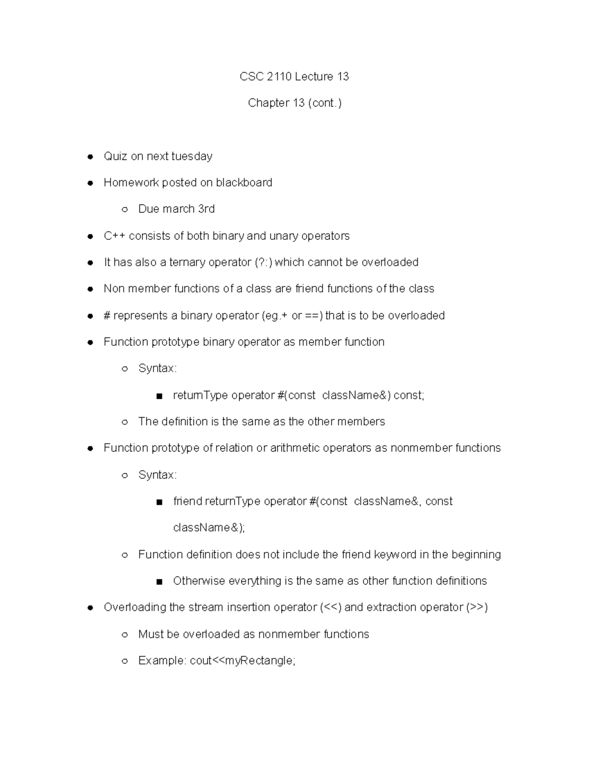 CSC 2110 Lecture 13 notes - CSC 2110 Lecture 13 Chapter 13 (cont.) Quiz ...