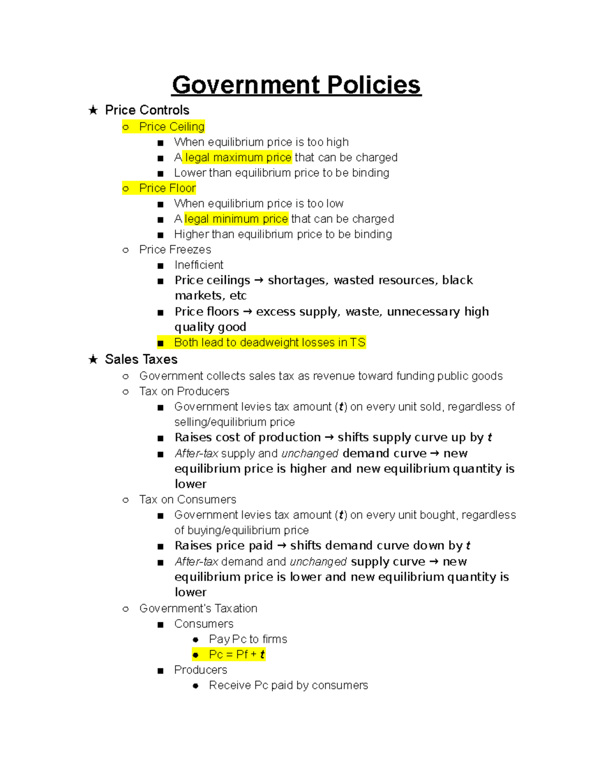 [Textbook Notes] CH - Econ notes - Government Policies ★ Price Controls ...