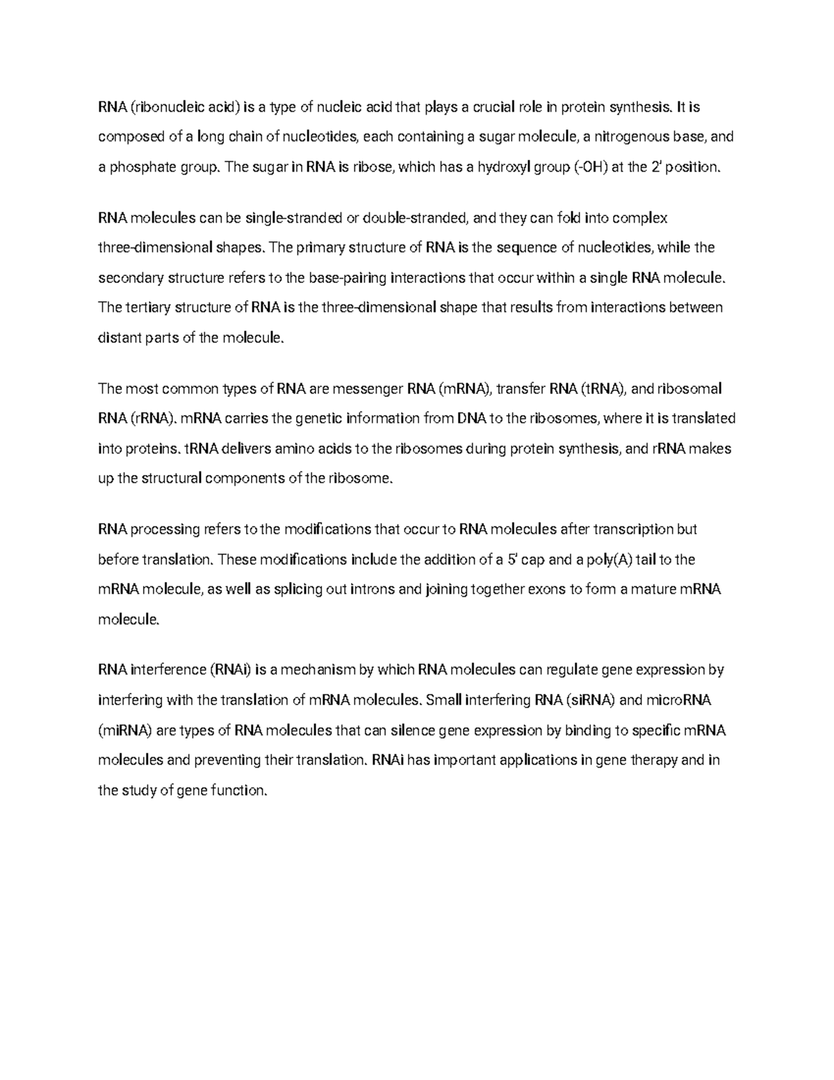 Studocu 7 - RNA (ribonucleic acid) is a single-stranded nucleic acid ...