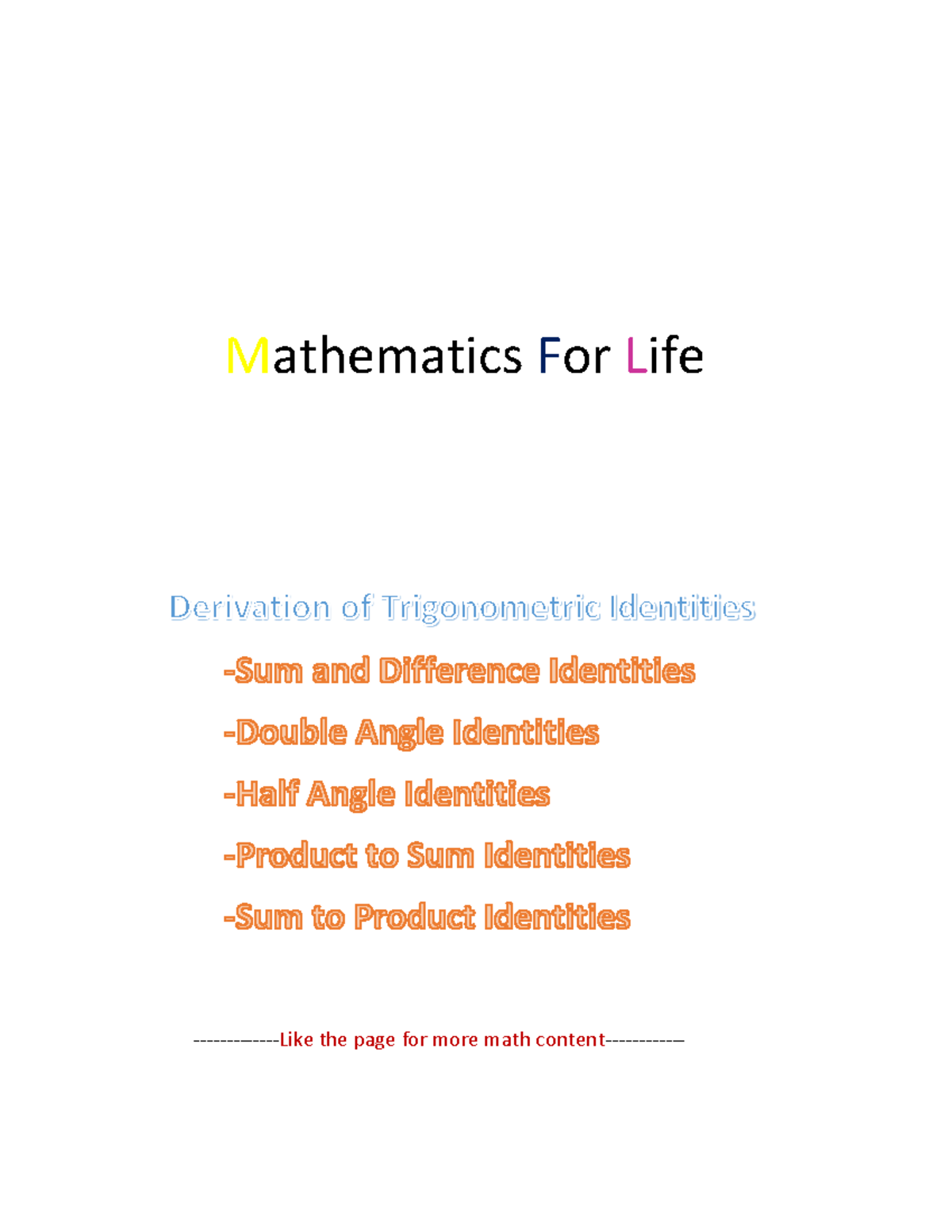 Derivation of Trigonometric Identities - Mathematics For Life -Like the ...