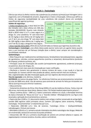 Aula 1 introdução à toxicologia