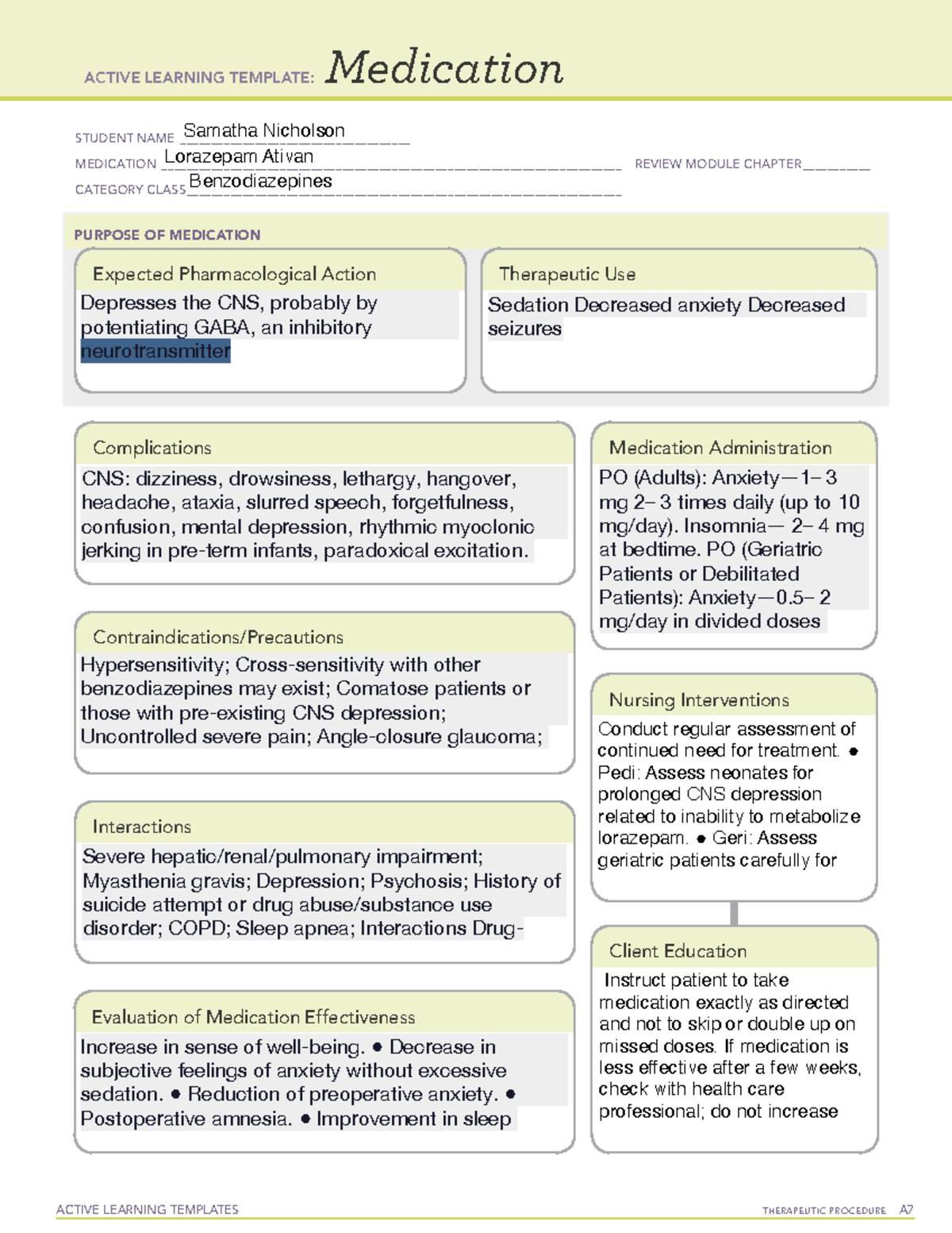 ATI Medication Lorazepam.pdf ACTIVE LEARNING TEMPLATES THERAPEUTIC