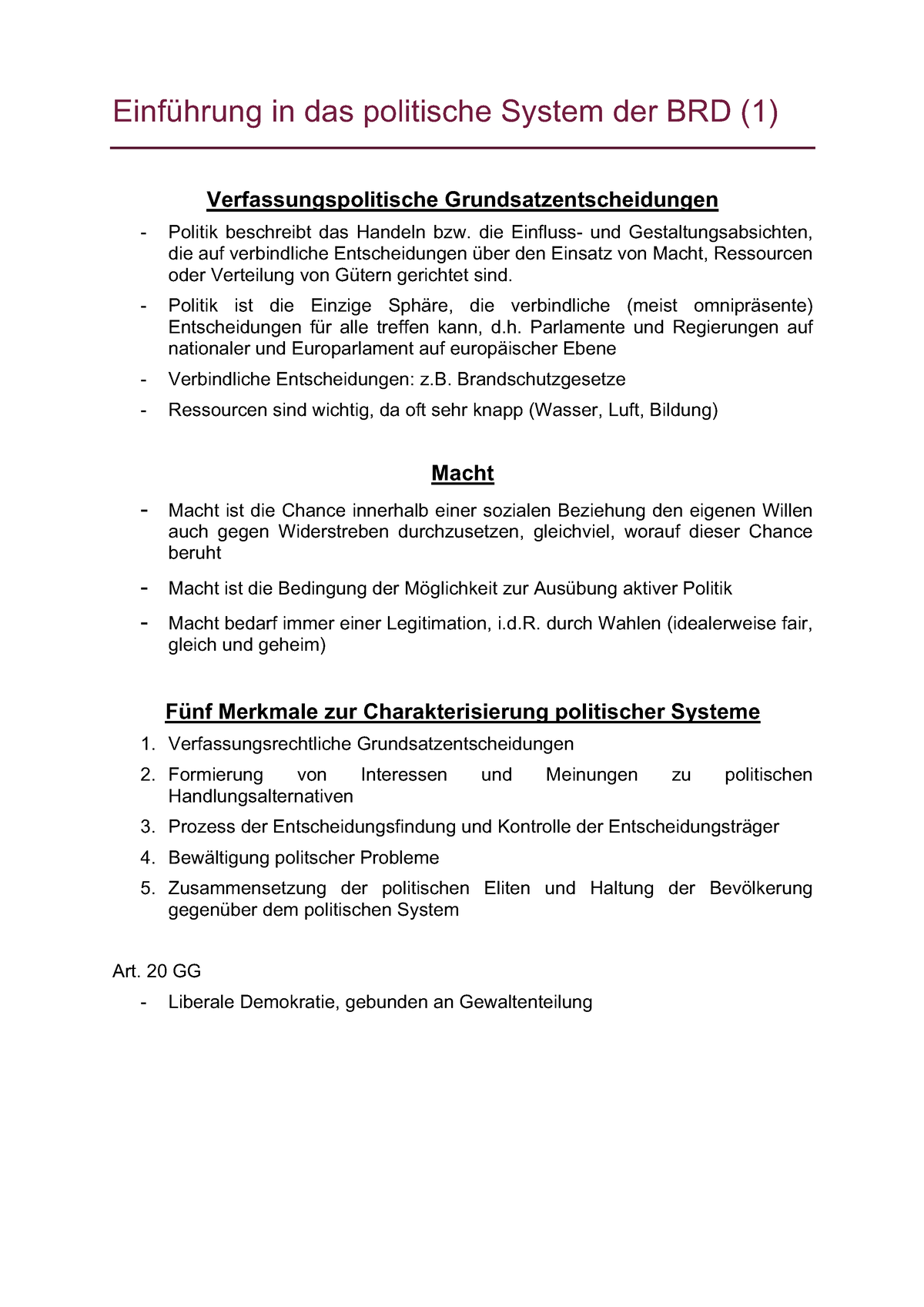 Einführung In Das Politische System Der BRD - Einführung In Das ...