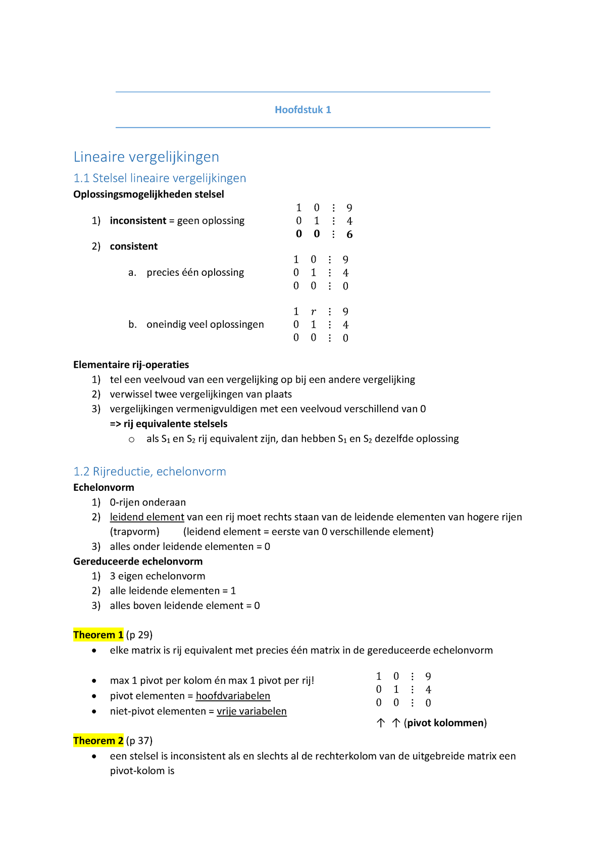 Samenvatting Hoofdstuk 1 - Hoofdstuk 1 Lineaire Vergelijkingen 1 ...