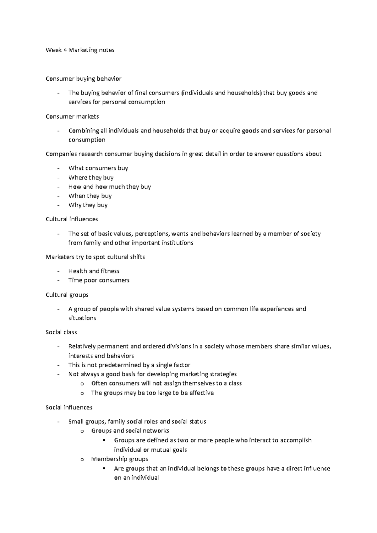Week 4 Marketing notes - Week 4 Marketing notes Consumer buying ...