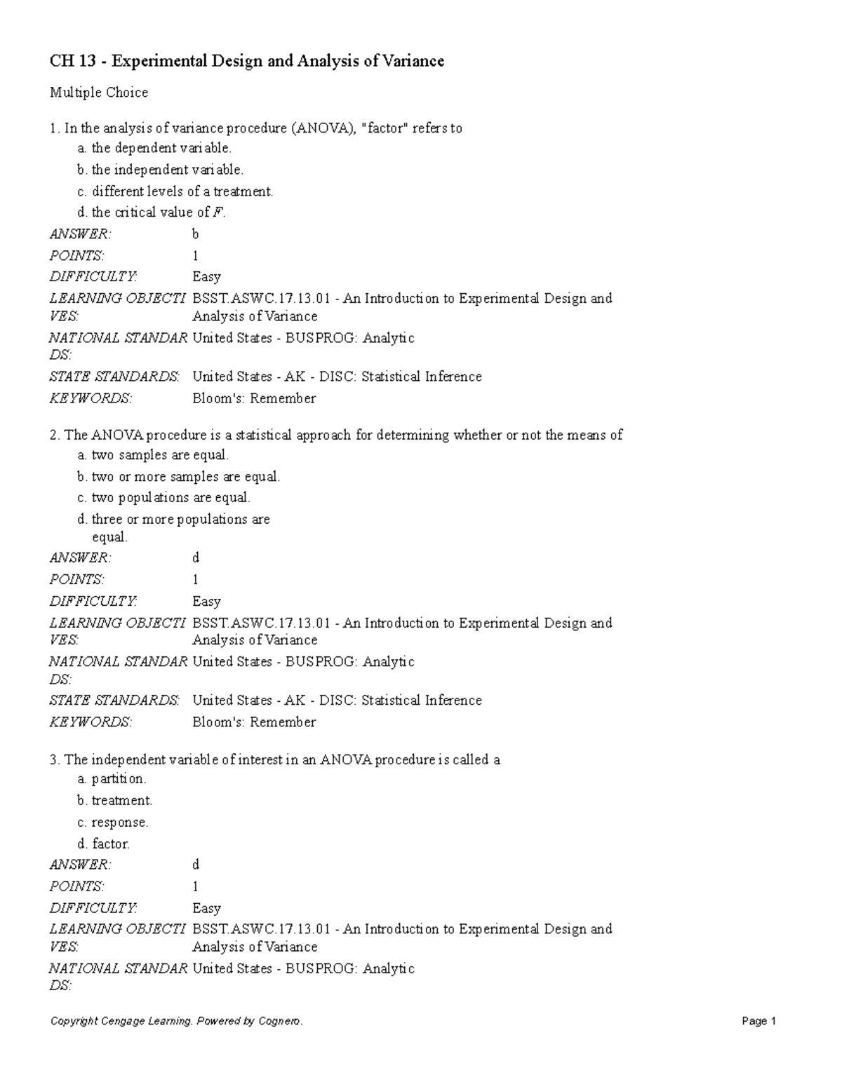 multiple choice questions on design and analysis of experiments