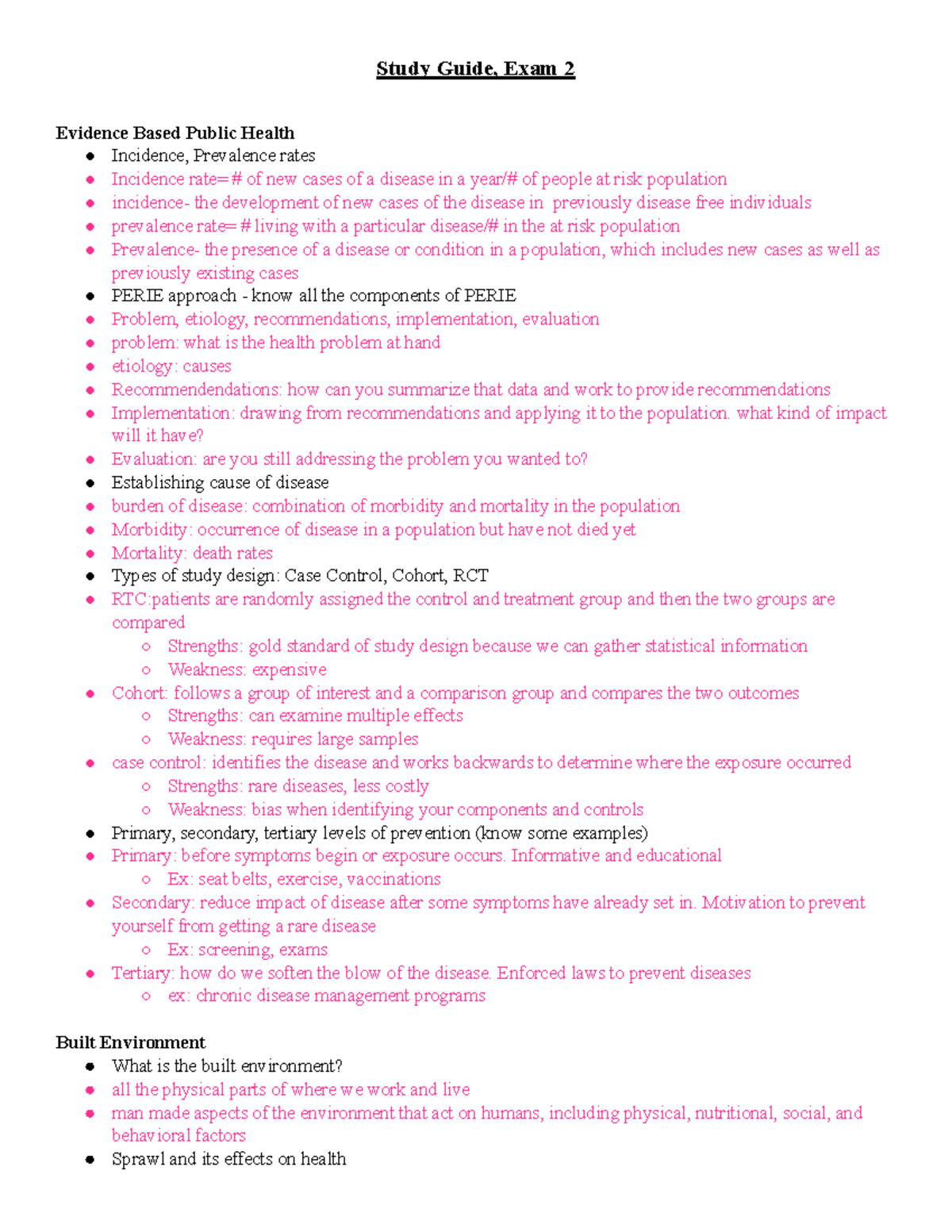 Study Guide for Exam 2 - Study Guide, Exam 2 Evidence Based Public ...