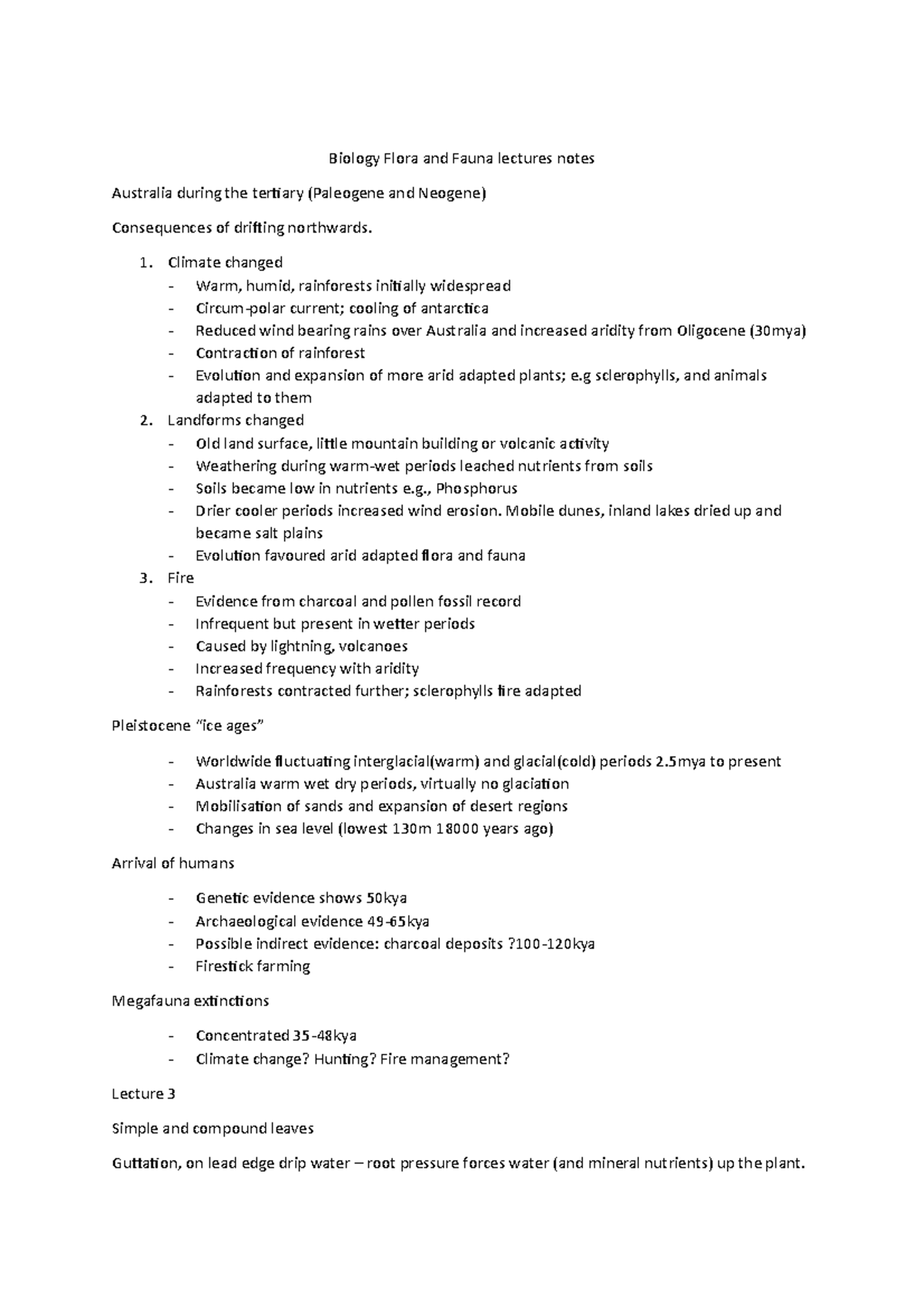Biology Flora and Fauna lectures notes - BIOL10001 - Unimelb - Studocu
