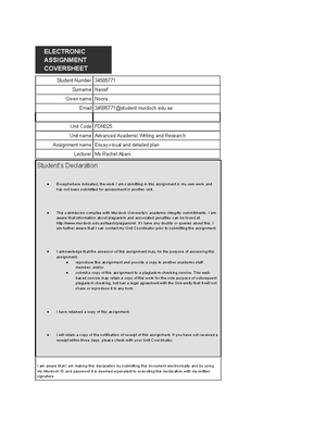 FDN025 Final Essay - ELECTRONIC ASSIGNMENT COVERSHEET 34585771 Student ...
