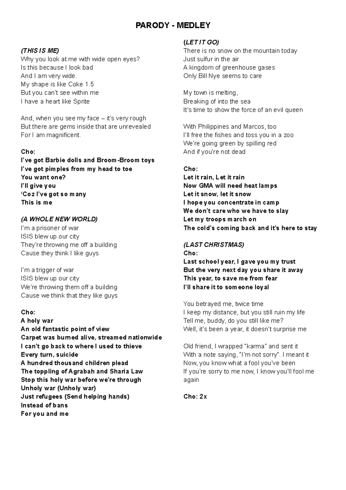 Parody EAPP PARODY MEDLEY THIS IS ME Why You Look At Me With