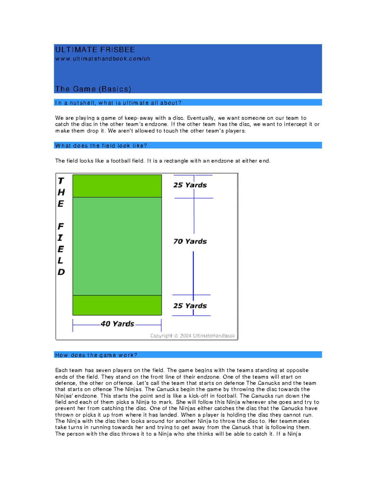 Ultimate Frisbee Doc - ULTIMATE FRISBEE ultimatehandbook/uh The Game ...